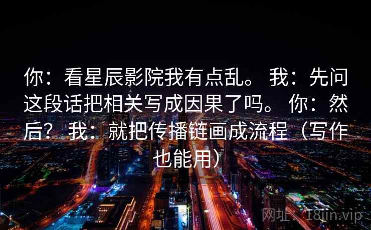 你:看星辰影院我有点乱。 我:先问这段话把相关写成因果了吗。 你:然后? 我:就把传播链画成流程(写作也能用)
